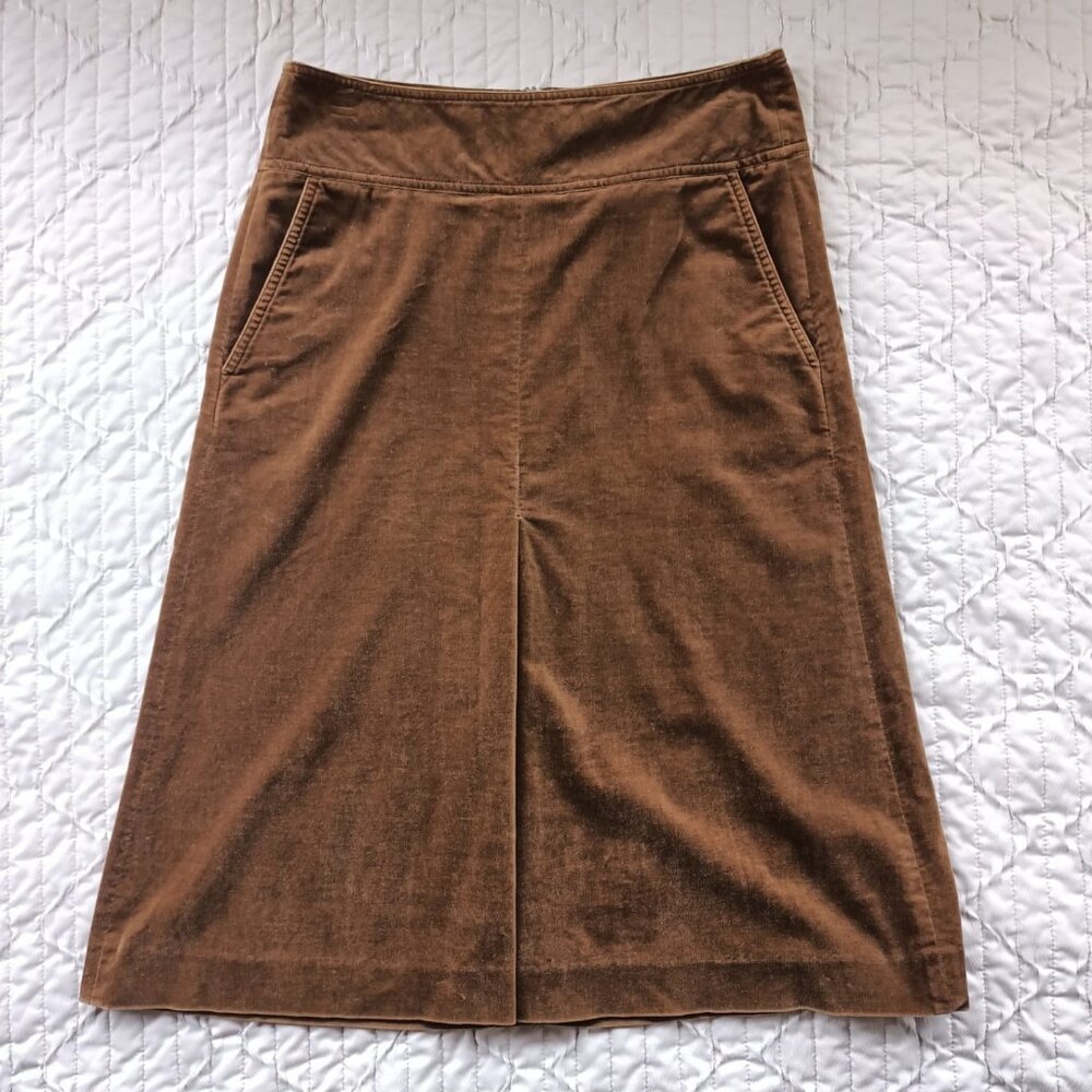 DKNY Brown Velvet A-Line Midi Skirt | Size M | 98% Cotton Blend